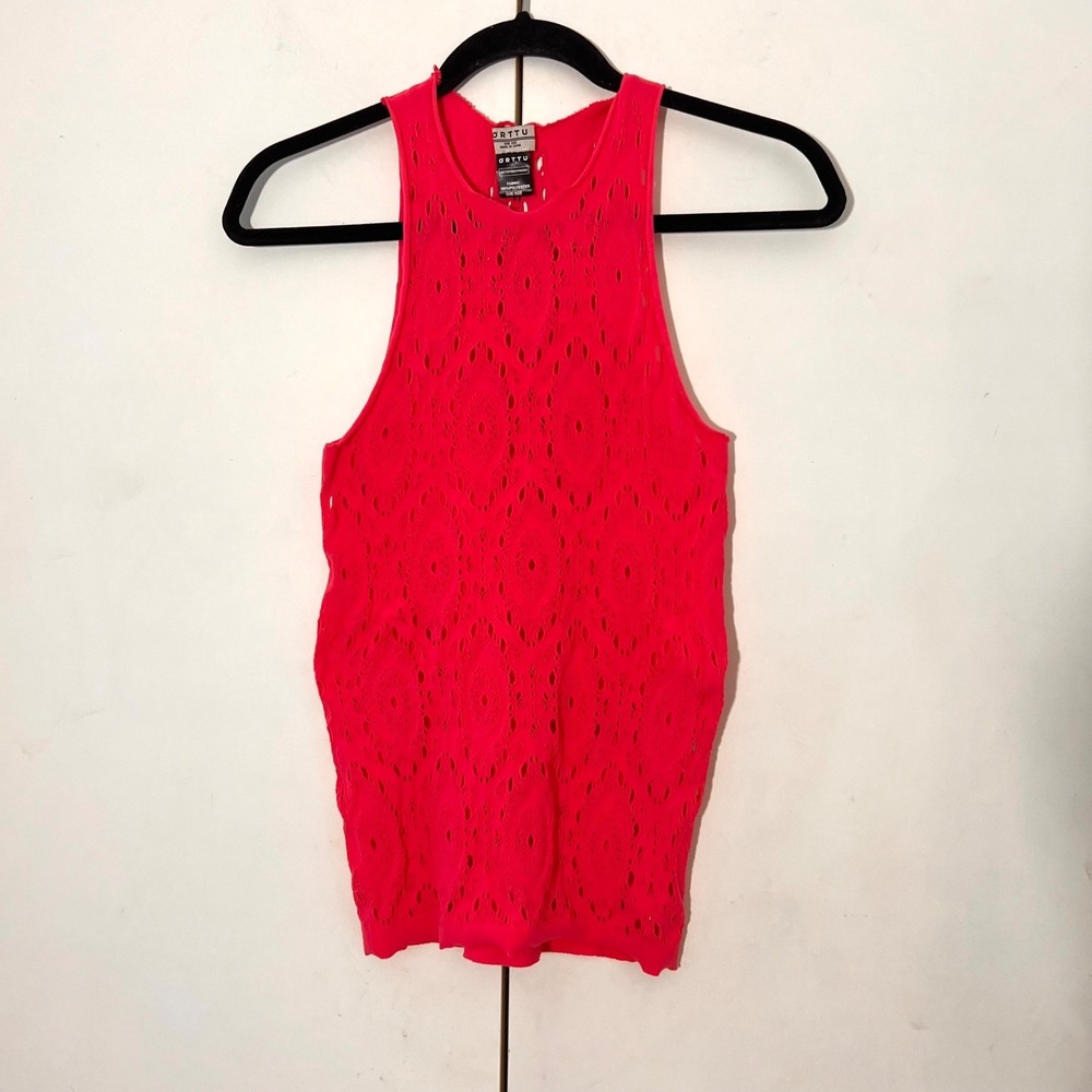 Orttu Tank Top Women One Size Pink Laser Cut Out Sleeveless Racerback Edgy Rave
